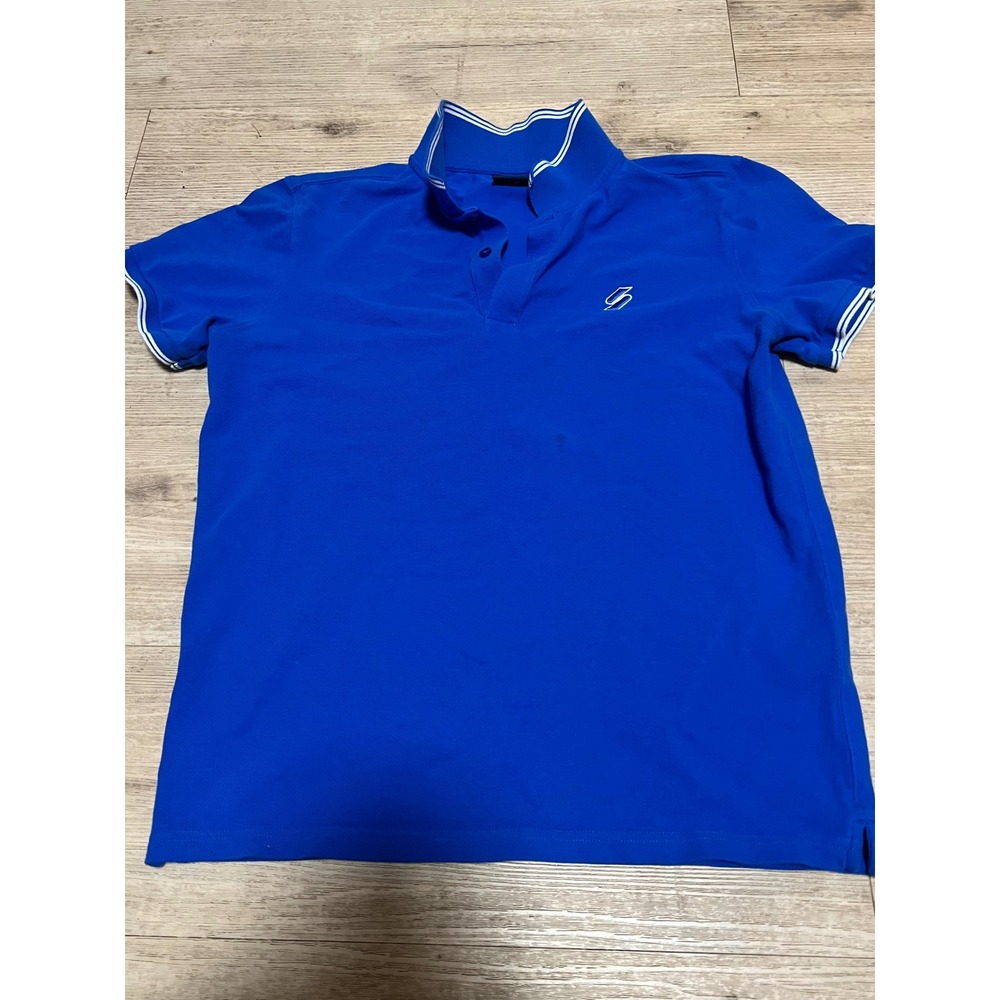 Superdry Mens Royal Blue Tipped Polo Shirt Size L Punk Oi! English Style